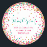 Girl's Birthday Party Thank You Stickers<br><div class="desc">Birthday Party Thank You Stickers with personalised text and colourful confetti around the edge.  Confetti colours are mint green,  gold and pink.  Perfect stickers for girl's birthday theme!</div>