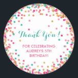 Girl's Birthday Party Thank You Stickers<br><div class="desc">Birthday Party Thank You Stickers with personalised text and colourful confetti around the edge.  Confetti colours are mint green,  gold and pink.  Perfect stickers for girl's birthday theme!</div>