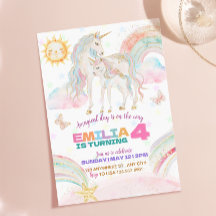 Girls Birthday Party Unicorn Rainbow Invitation
