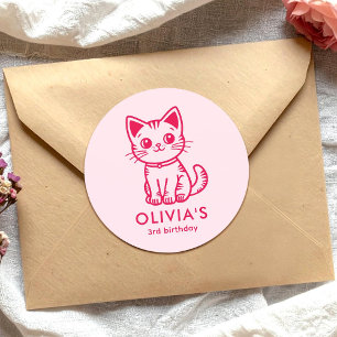 Girl's birthday party with custom colours kitten classic round sticker