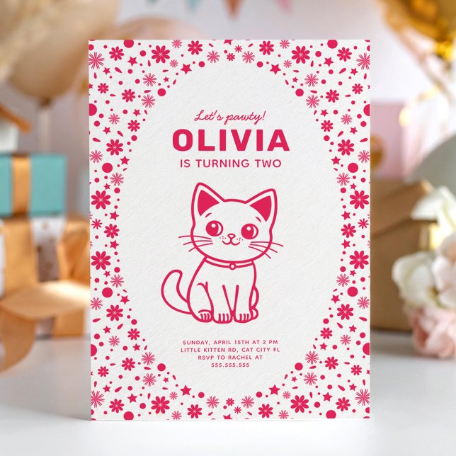 Girl's birthday party with custom colours kitten invitation (Creator Uploaded)