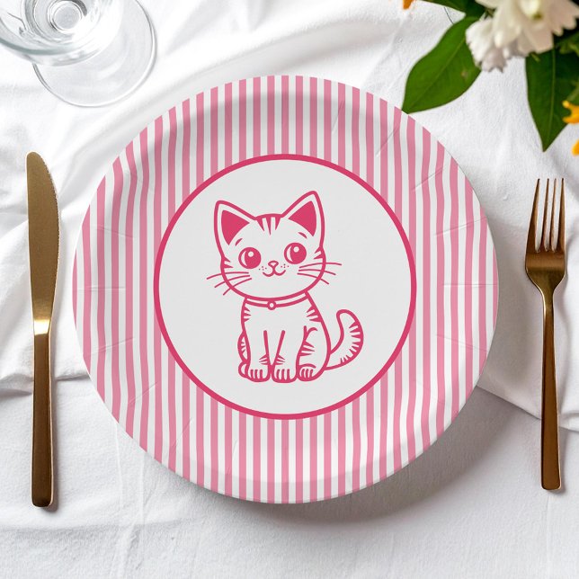 Girl's birthday party with custom colours kitten paper plate (Creator Uploaded)