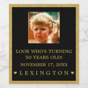 Girls Birthday Photo Gold Glitter Look Champagne / Wine Label