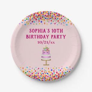 Girls Birthday Pink Unicorn Cake Rainbow Confetti Paper Plate