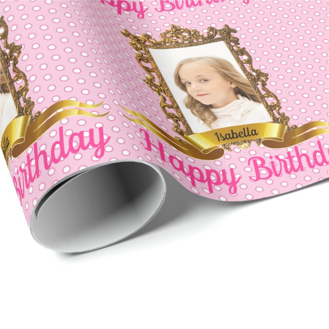 Girl's Birthday Portrait DIY Add Your PHOTO & NAME Wrapping Paper (Roll Corner)