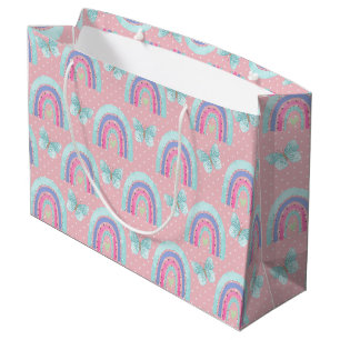 Girls Birthday Rainbows Butterflies & Polka Dots Large Gift Bag