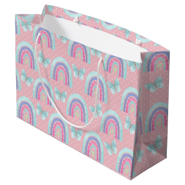 Girls Birthday Rainbows Butterflies & Polka Dots   Large Gift Bag (Back Angled)