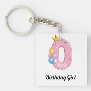 Girls Birthday Shirt Number 0 Pink Doughnut Theme Key Ring