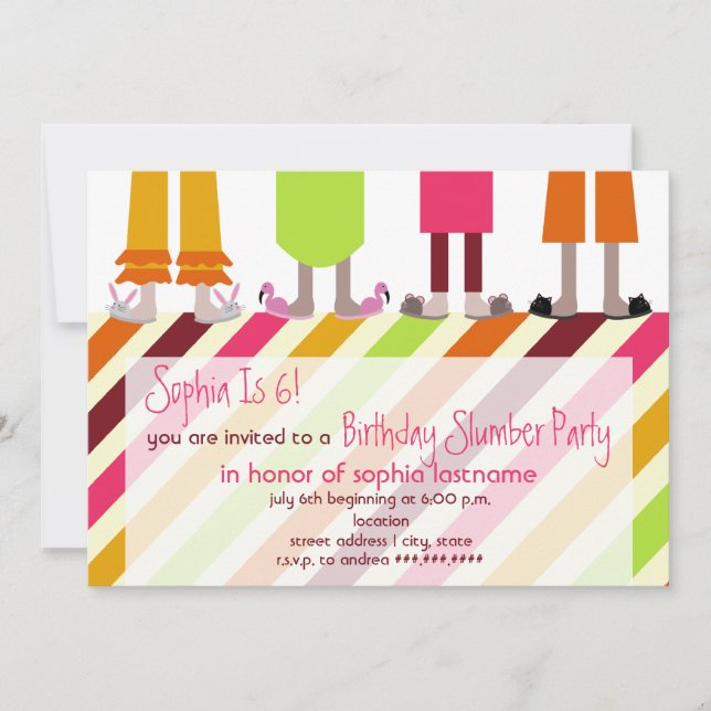 Girls Birthday Slumber Party Sleepover Stripes Invitation (Front)