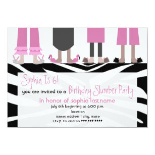 Girls Birthday Slumber Party Sleepover Zebra Invitation