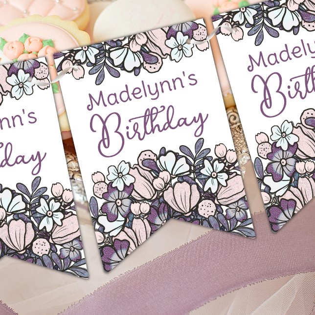 Girls Birthday Tea Party Floral Bunting (Creator Uploaded)