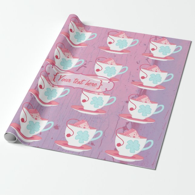 Girl's Birthday Tea Party Shabby-Chic Personalised Wrapping Paper (Unrolled)