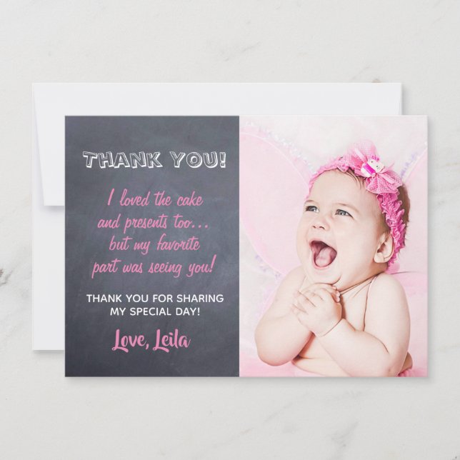 Girls Birthday Thank You Card - Pink Chalkboard (Front)