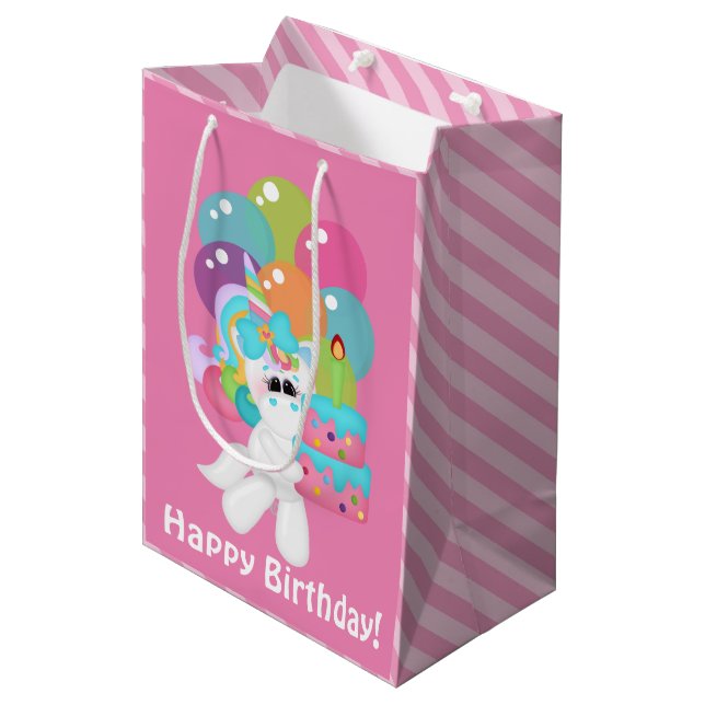 girls Birthday unicorn medium gift bag (Front Angled)