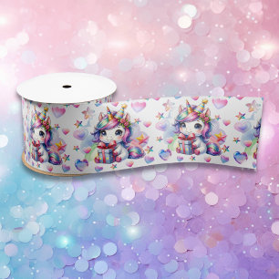 Girl's Birthday Unicorn Themed Pink and Purple Satin Ribbon