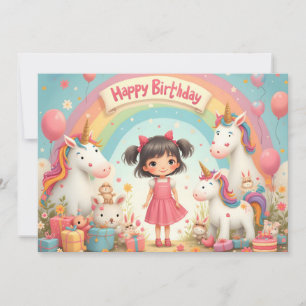 Girl's Birthday with Unicorns & Rainbow