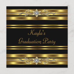 Girls Black and Gold Graduation Party Invitation