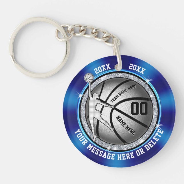 Girls Blue Cheap Personalised Basketball Keychains (Front)