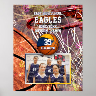 girls blue gold team colours photo basketball poster