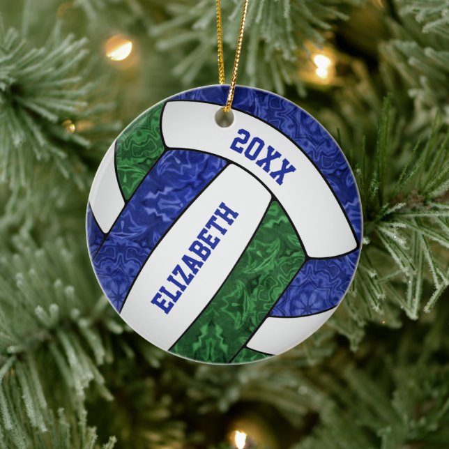 girls blue green volleyball keepsake  ceramic ornament (Tree)