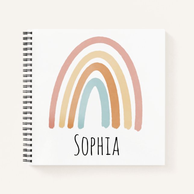 Girls Boho and Pink Rainbow Kids School Notebook (Front)