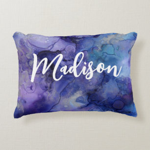Girls Boho Purple Blue Watercolor Personalized Decorative Cushion