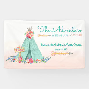 Girls Boho Tribal Teepee Baby Shower Banner