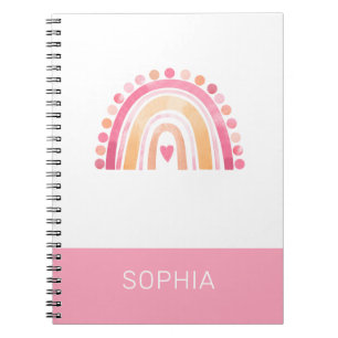 Girls Boho Watercolor Rainbow in Pink personalised Notebook