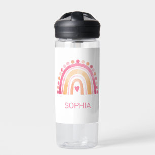 Girls Boho Watercolor Rainbow in Pink personalized Water Bottle
