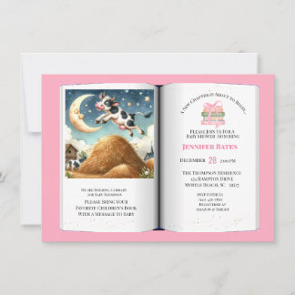 Girls Book Theme Baby Shower Cow Over the Moon  Invitation