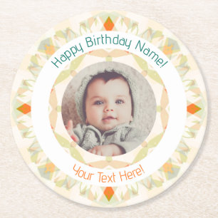 Girls Boys Autumn Happy Birthday Custom Age Photo Round Paper Coaster