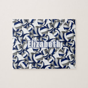 girls boys blue grey volleyball team colours jigsaw puzzle