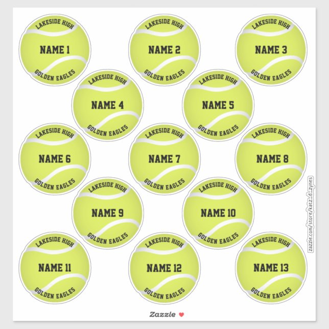 girls boys custom players names tennis stickers (Sheet)