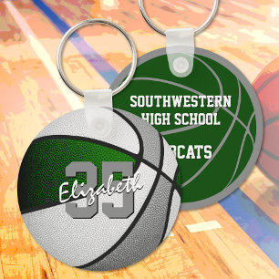girls boys green gray team colors basketball  key ring