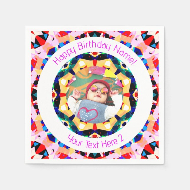 Girls Boys Happy Birthday Star Custom Age Photo Napkin (Front)