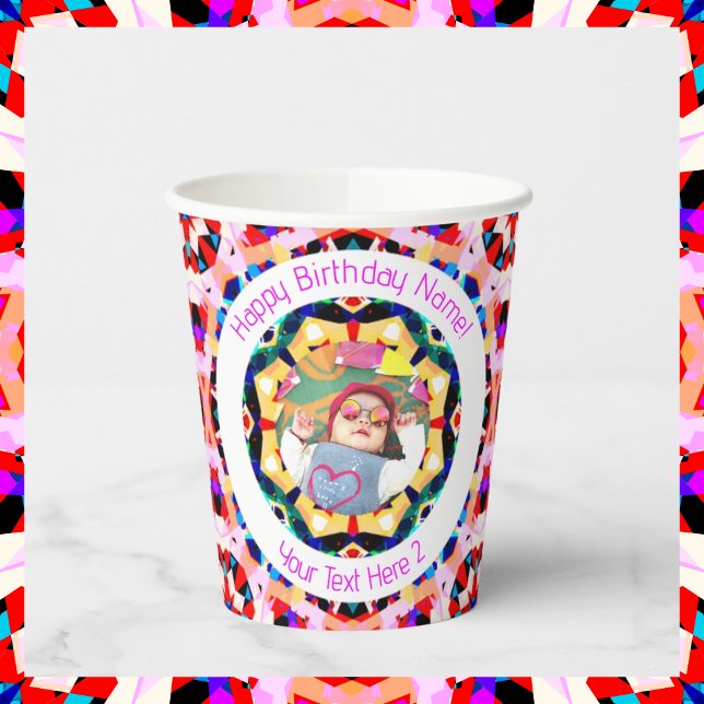 Girls Boys Happy Birthday Star Custom Age Photo Paper Cups (Creator Uploaded)