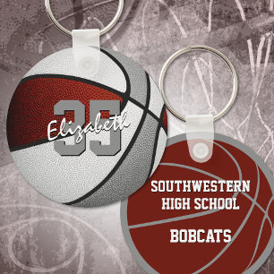 girls boys maroon grey team colours basketball  key ring