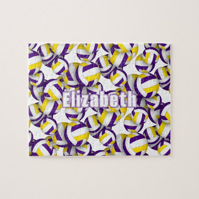girls boys purple gold volleyball team colours jigsaw puzzle (Horizontal)
