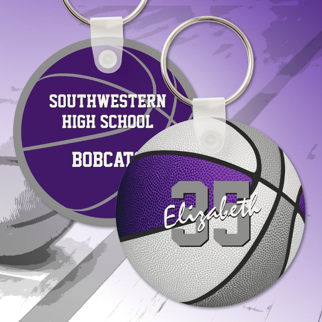 girls boys purple grey team colours basketball  key ring (Creator Uploaded)