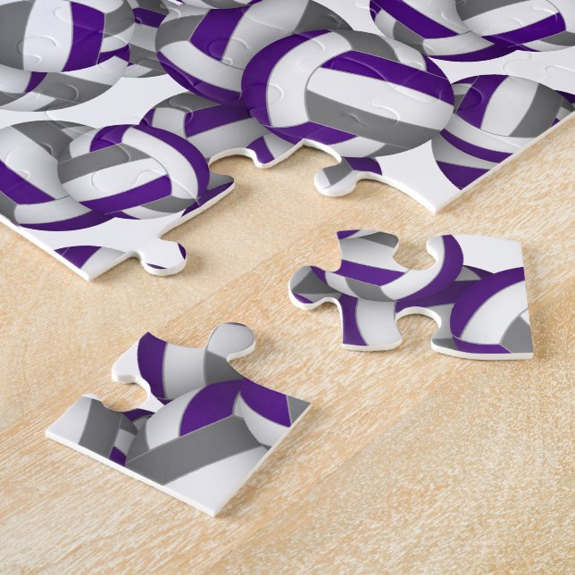 girls boys purple grey volleyball sports gifts jigsaw puzzle (Side)