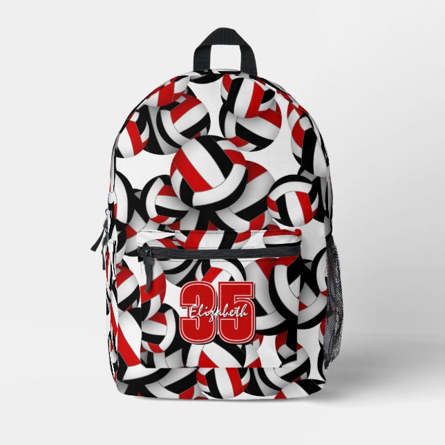 Girls boys red black volleyball team colours  printed backpack (Front)