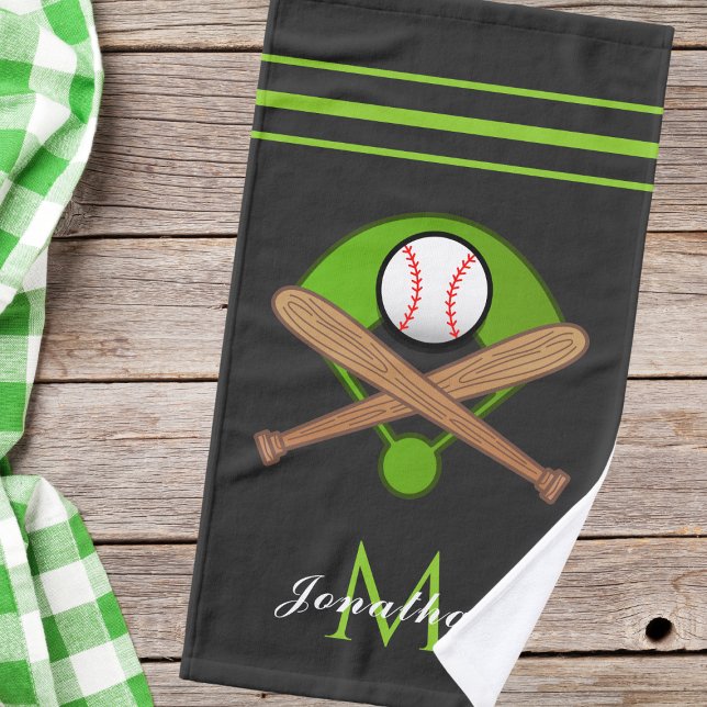 Girls Boys Softball Team Name Custom Text Striped  Hand Towel (Creator Uploaded)