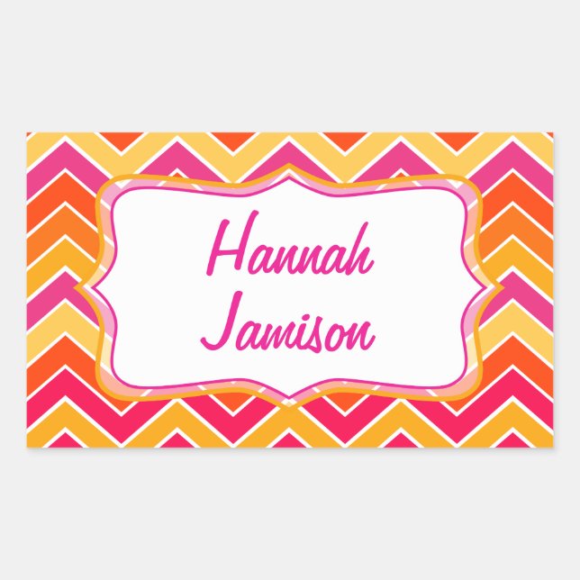 Girls bright name pink orange id label sticker (Front)