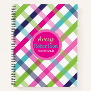 Girl's Bright Preppy Plaid Spiral Notebook