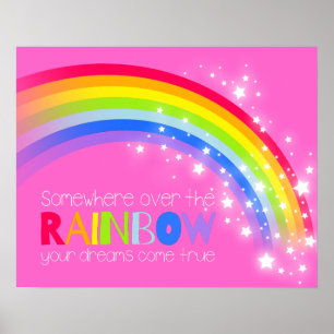 Girls bright rainbow dreams pink sky poster