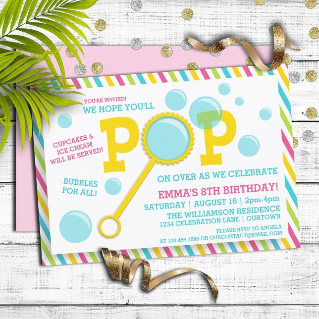 Girl's Bubble Party Birthday Invitation (Creator Uploaded)