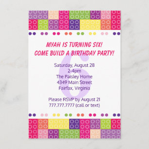 Girl's Building Blocks Birthday Invitations