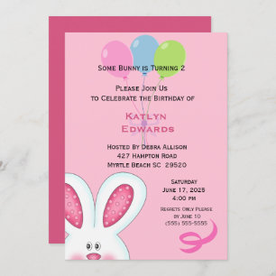 Girls Bunny Rabbit Birthday Invitation