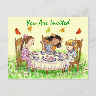 Girls & Butterflies Birthday Tea Party Invitations