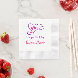Girls Butterfly Birthday Party Napkins